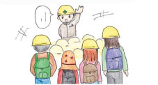 市町村長からの避難勧告等の指示を聞く人々のイラスト