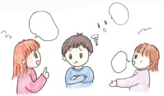 デマやうわさ話に混乱している人のイラスト