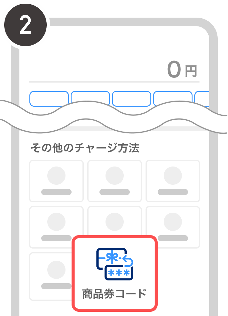 チャージ方法から「商品券コード」を選択