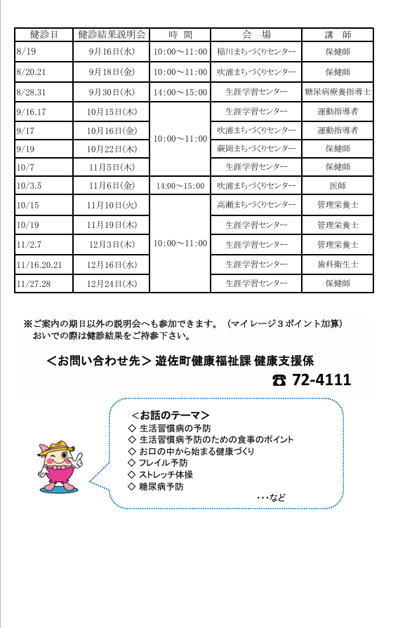 健診結果説明会日程表②